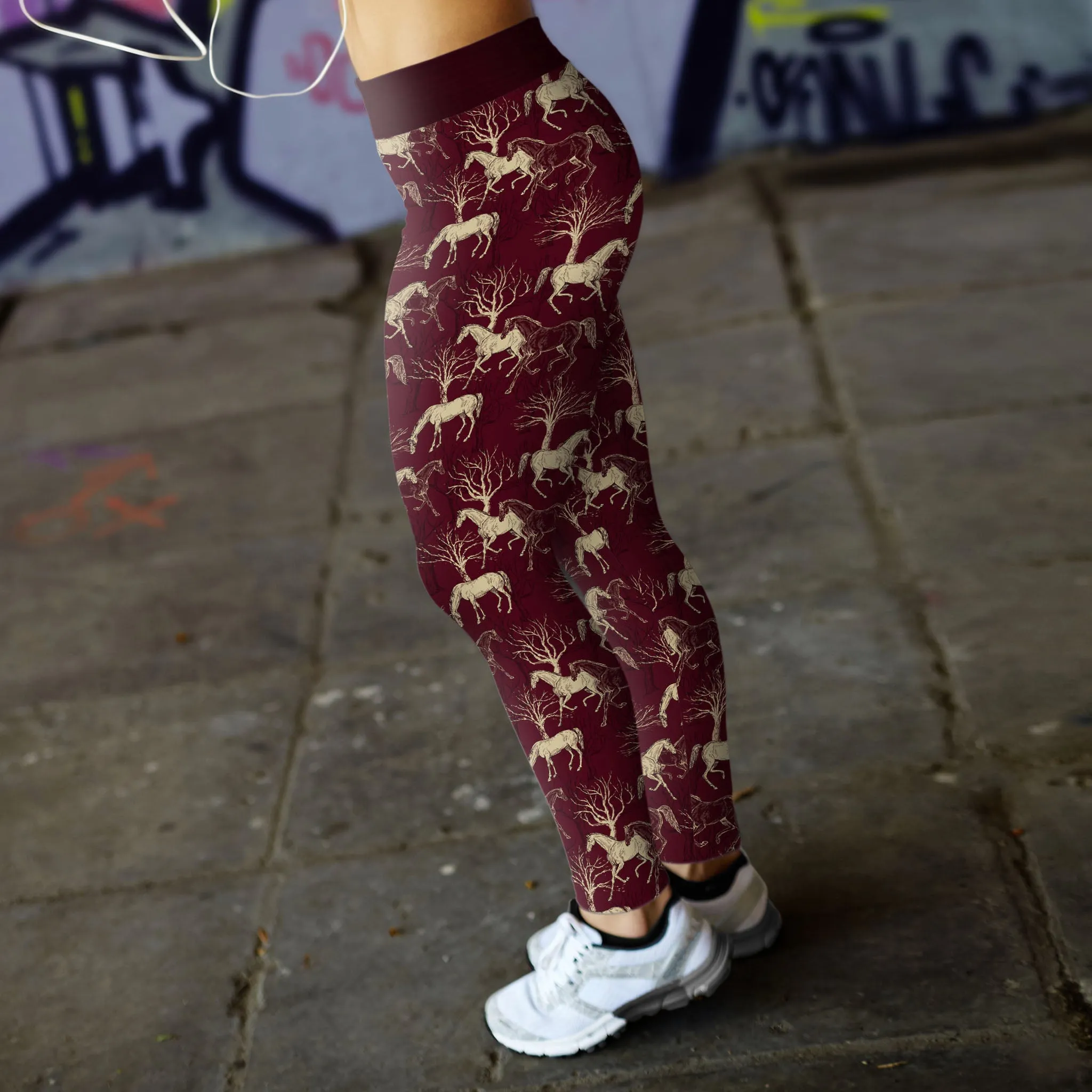 Horse Leggings Burgundy Horse