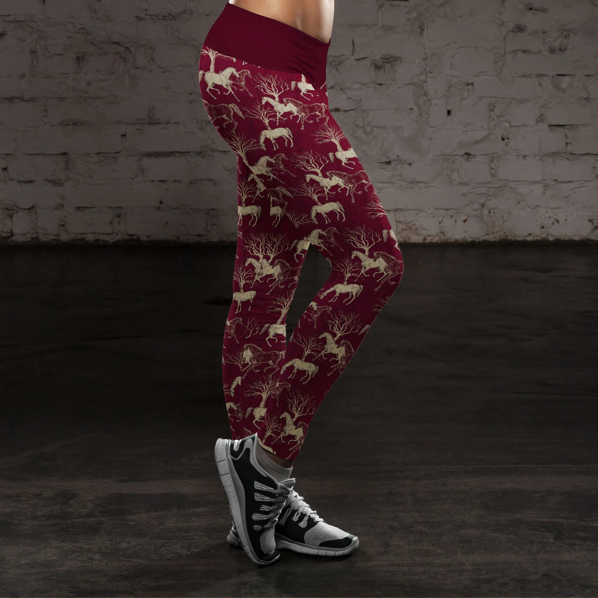 Horse Leggings Burgundy Horse