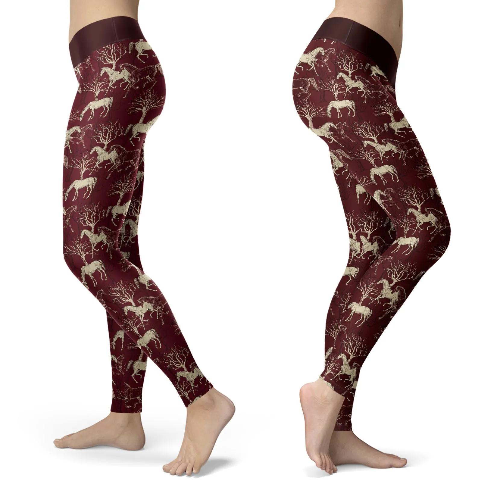 Horse Leggings Burgundy Horse