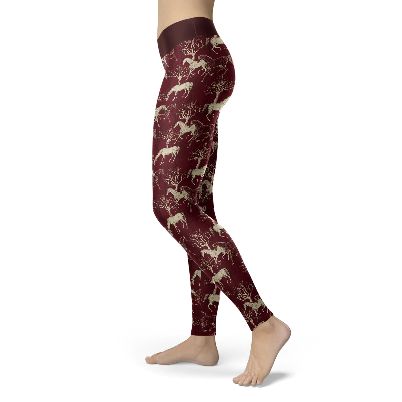 Horse Leggings Burgundy Horse