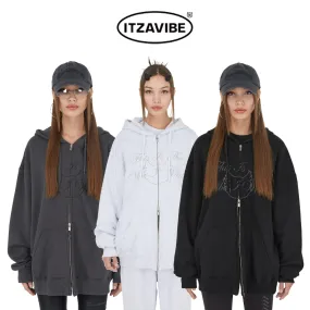 ITZAVIBE  |Unisex Street Style Long Sleeves Plain Cotton Oversized Logo