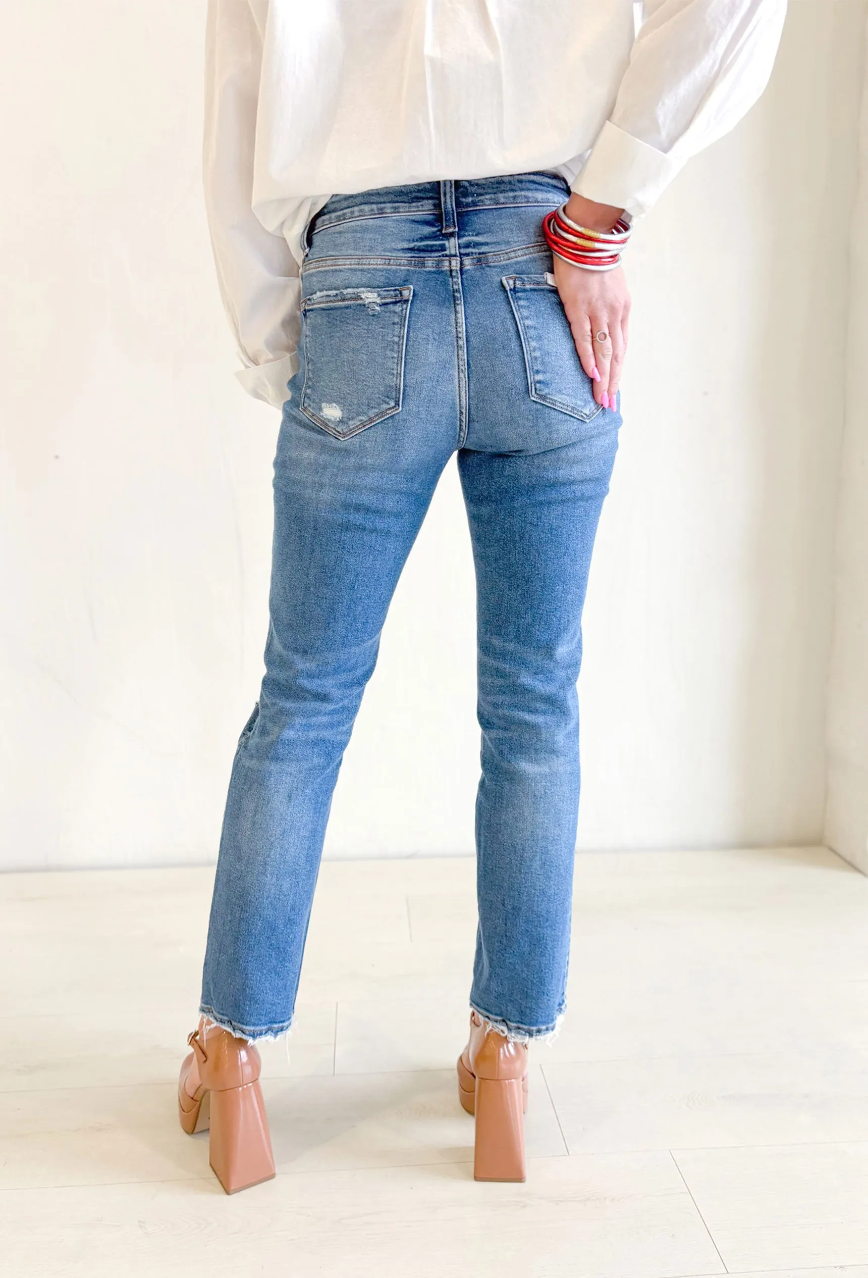 Kelsea High Rise Slim Straight Denim by Flying Monkey