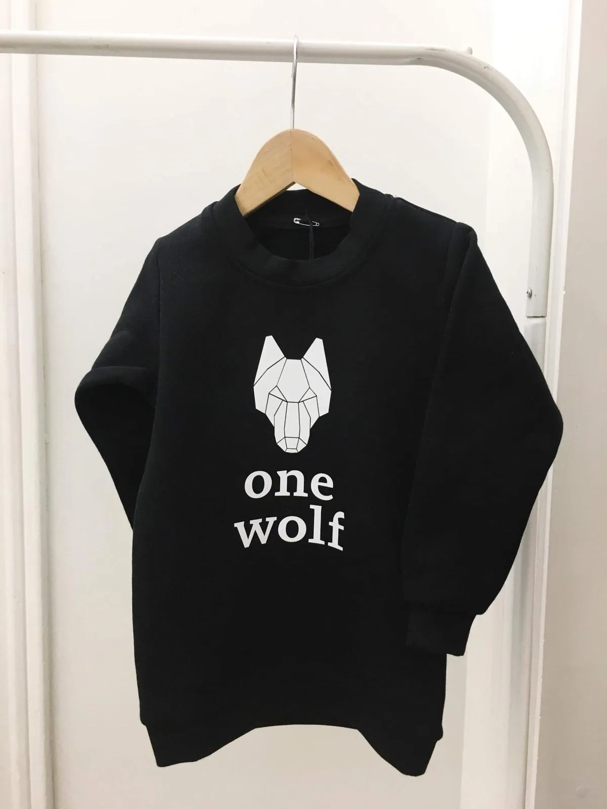 Kid's sweater ONE WOLF black with white logo (brushed inside)