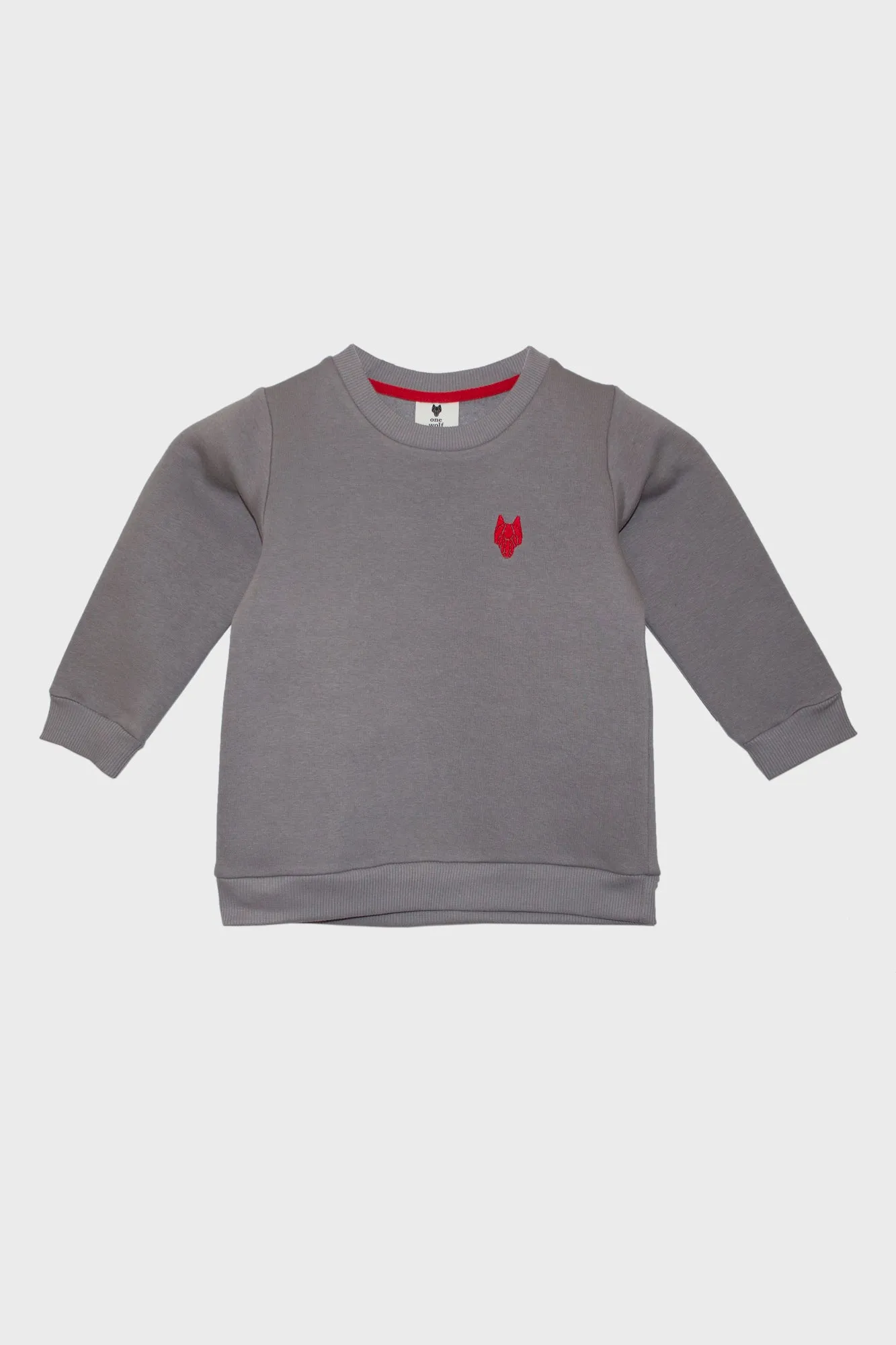 Kid’s sweater One Wolf, grey with red logo