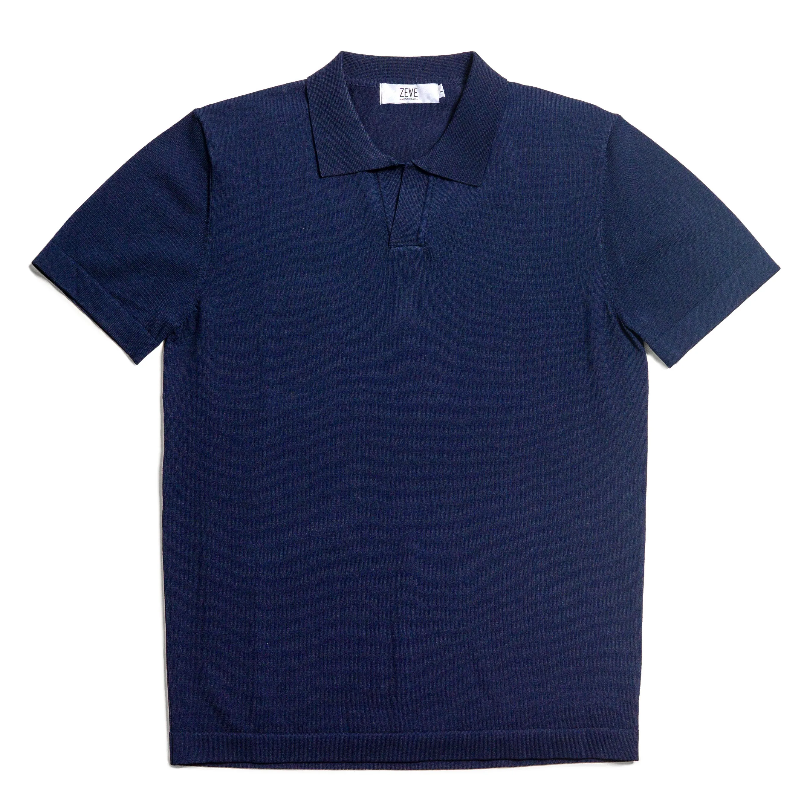 Knit Polo Tee - Navy Blue Open Collar