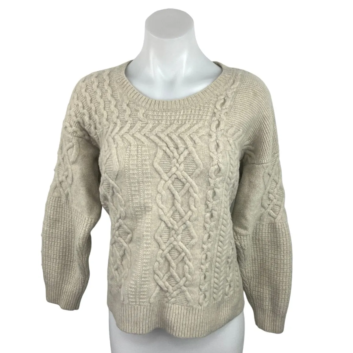 Madewell Beige Merino Wool Cable Knit Crew Neck Long Sleeve Pullover Sweater XL