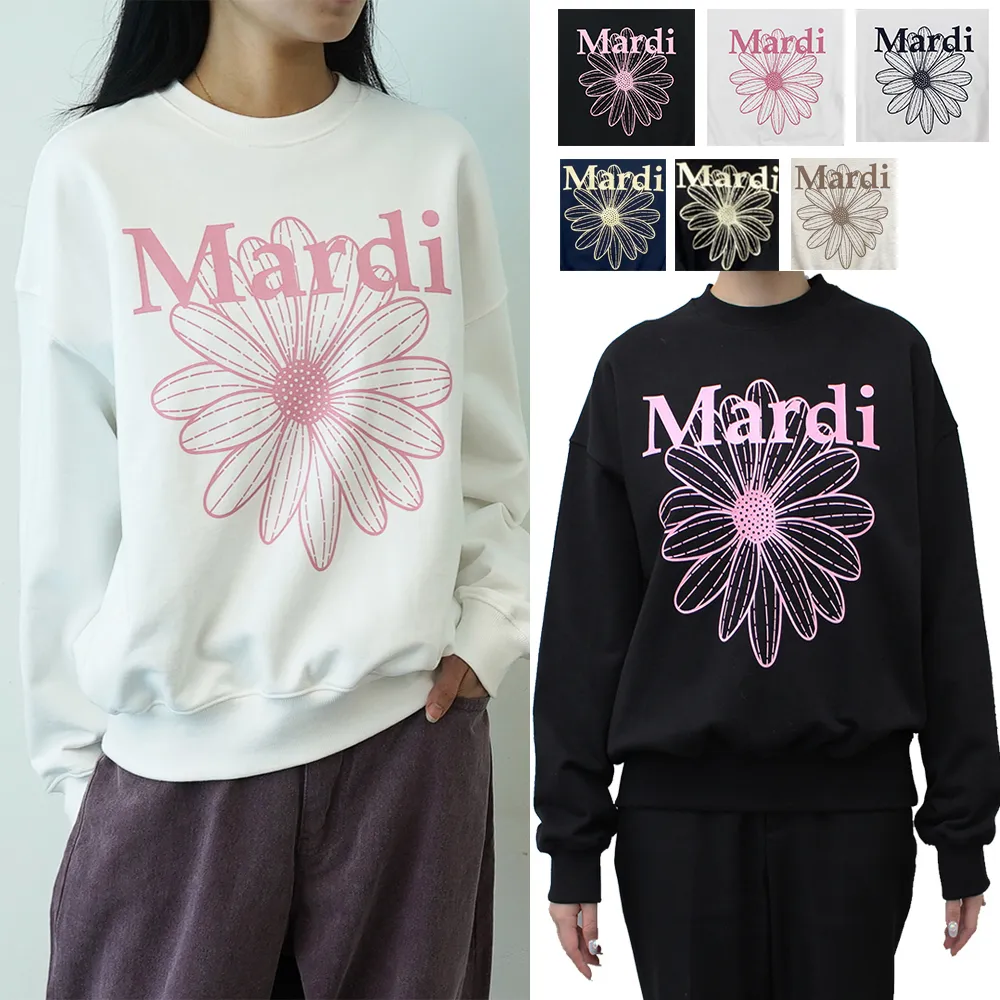 Mardi Mercredi  |Crew Neck Street Style Long Sleeves Cotton Logo