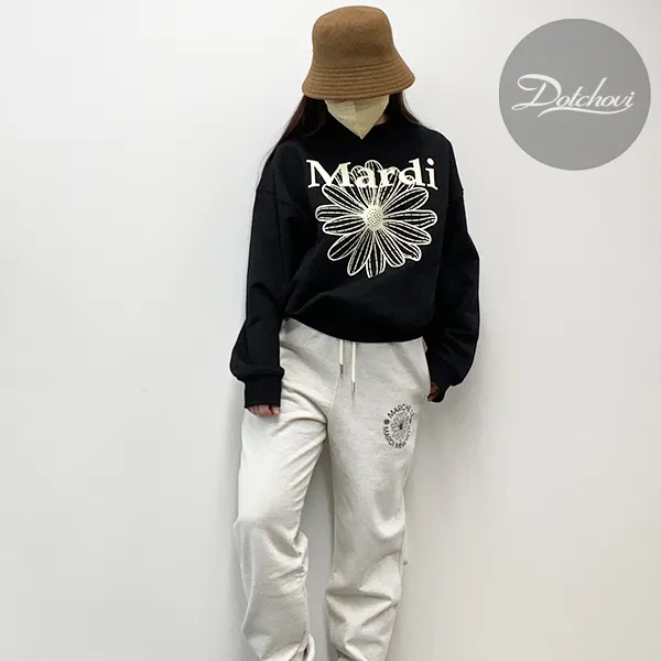 Mardi Mercredi  |Crew Neck Street Style Long Sleeves Cotton Logo