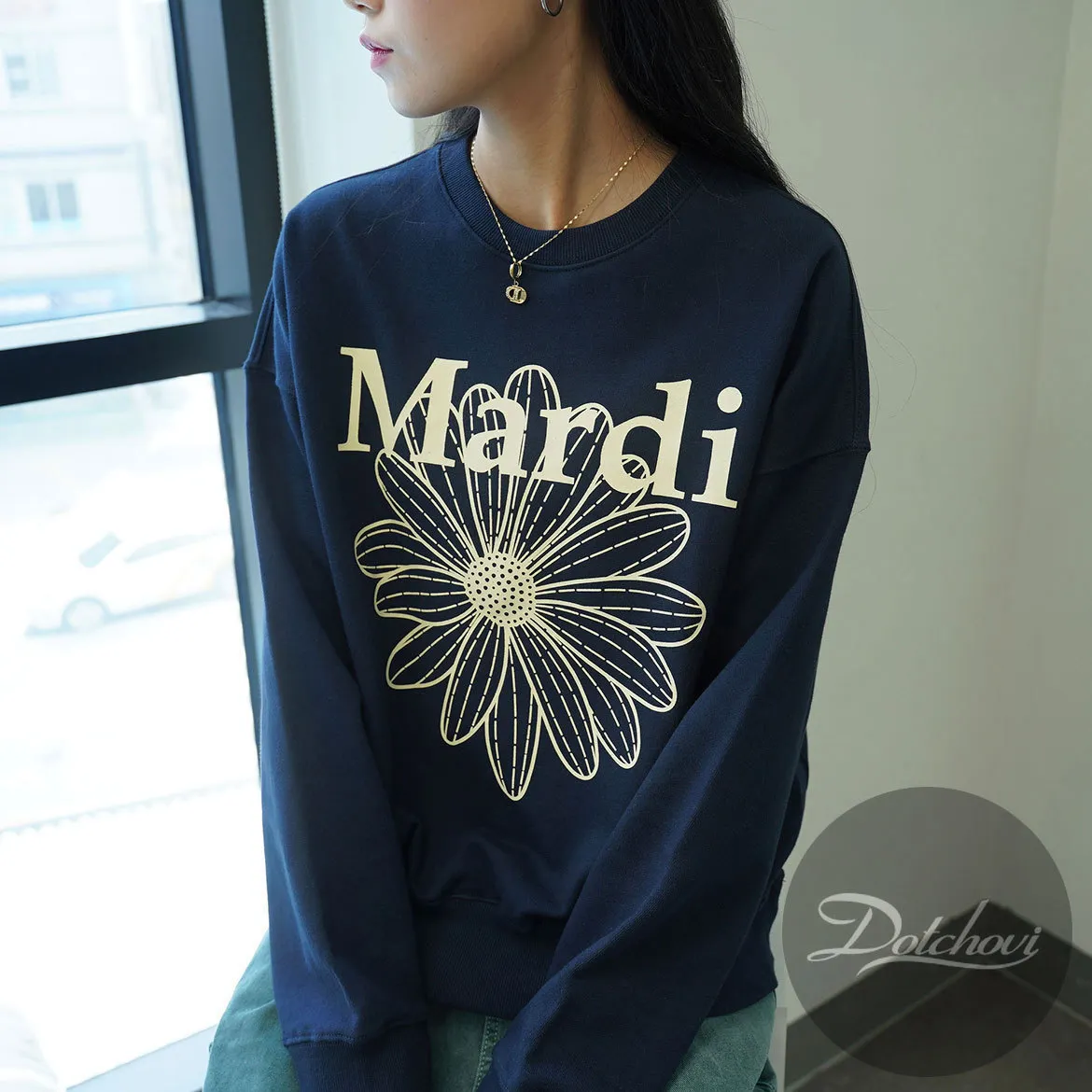 Mardi Mercredi  |Crew Neck Street Style Long Sleeves Cotton Logo