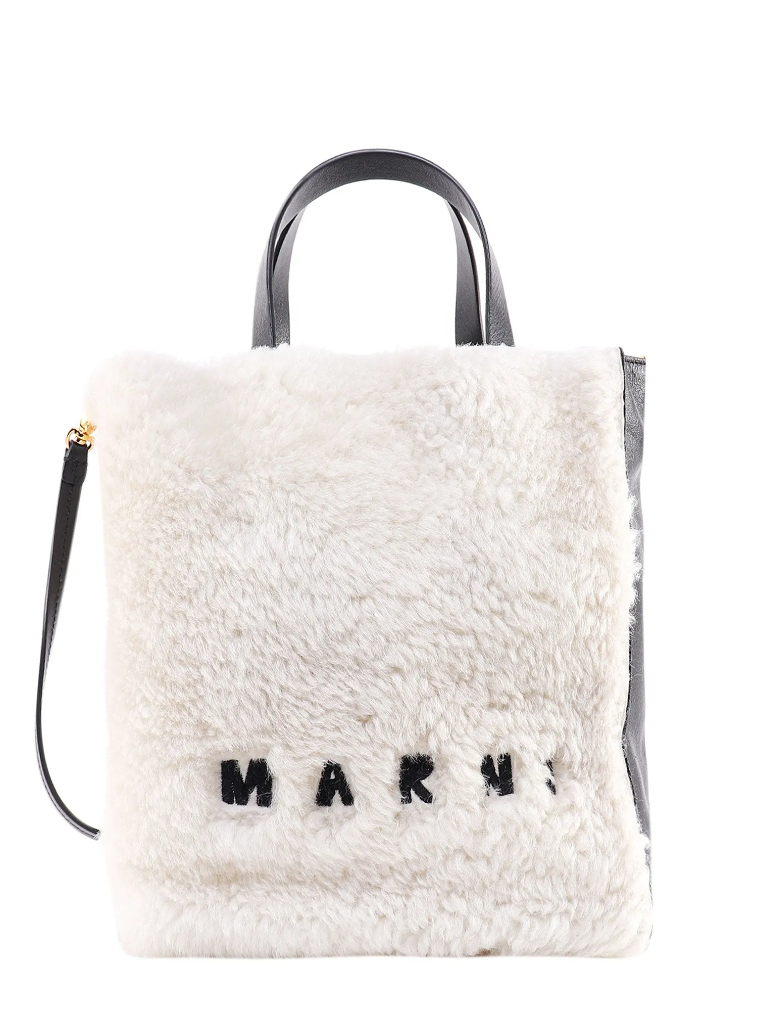 Marni Museo Logo Embroidered Shearling Tote Bag