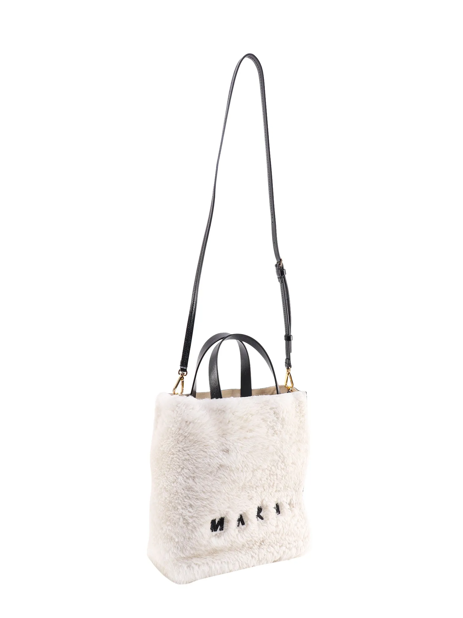 Marni Museo Logo Embroidered Shearling Tote Bag