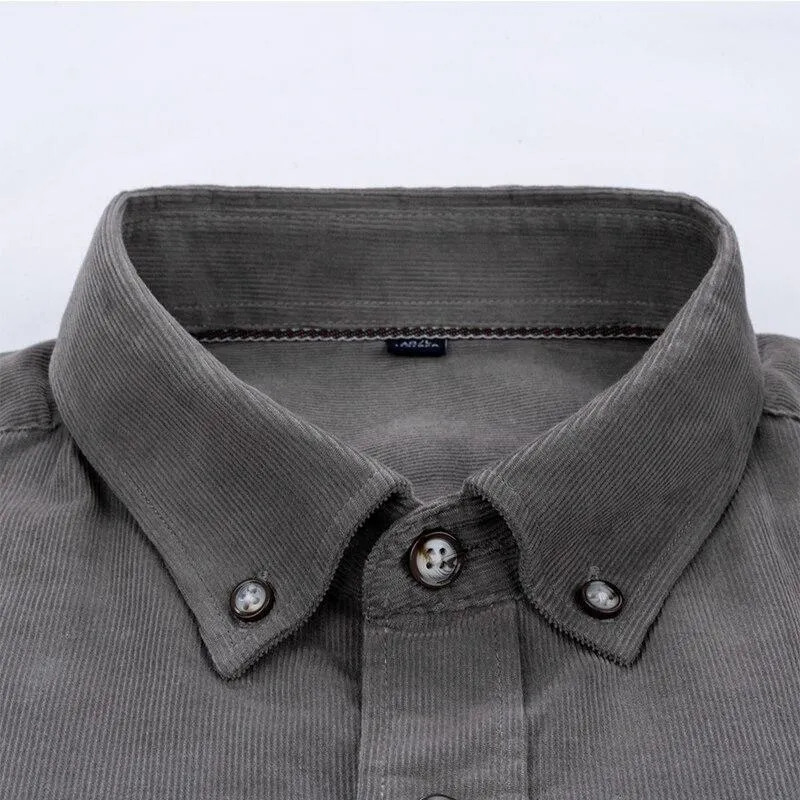 Men's Outwear Single Patch Pocket Casual Solid Corduroy Cotton Shirts