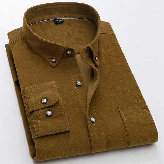 Men's Outwear Single Patch Pocket Casual Solid Corduroy Cotton Shirts