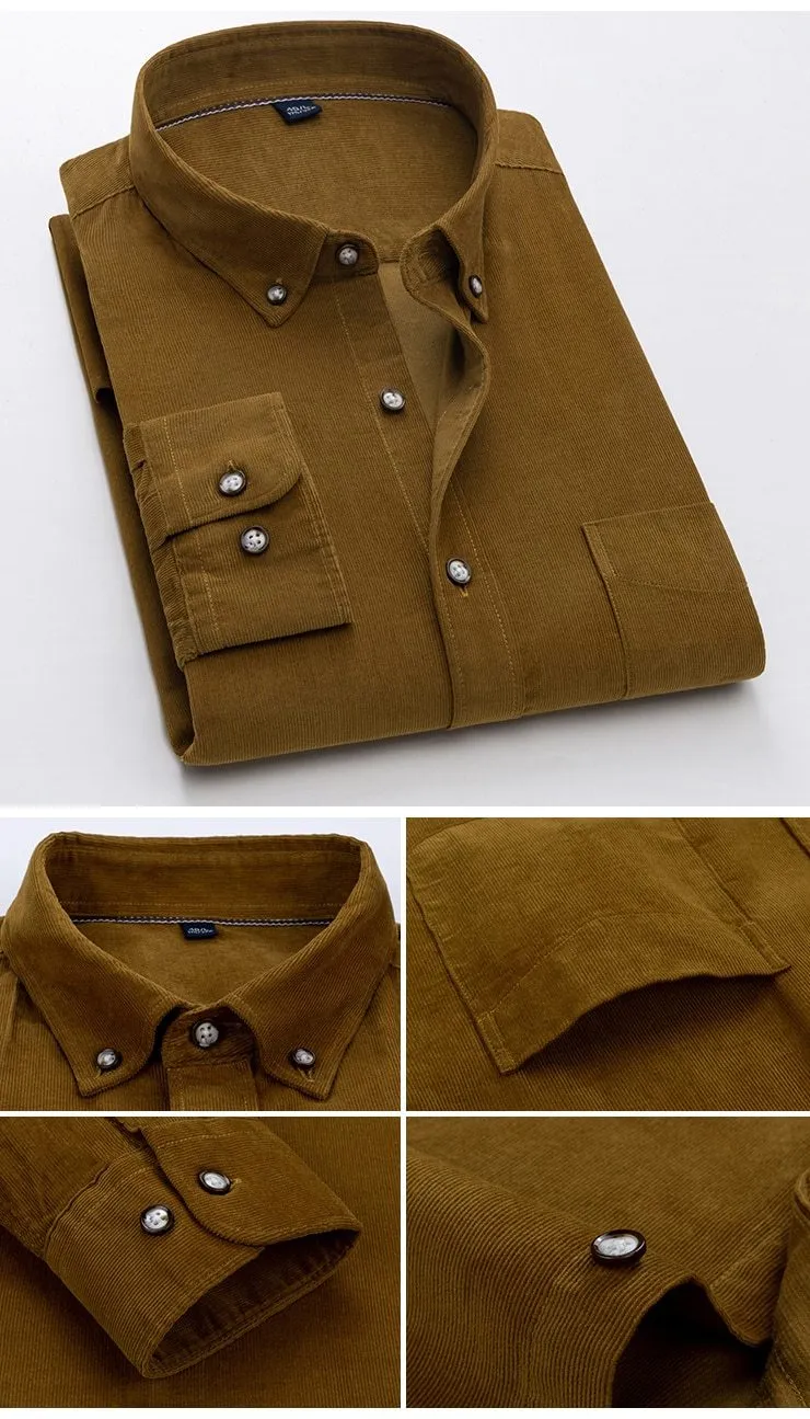 Men's Outwear Single Patch Pocket Casual Solid Corduroy Cotton Shirts