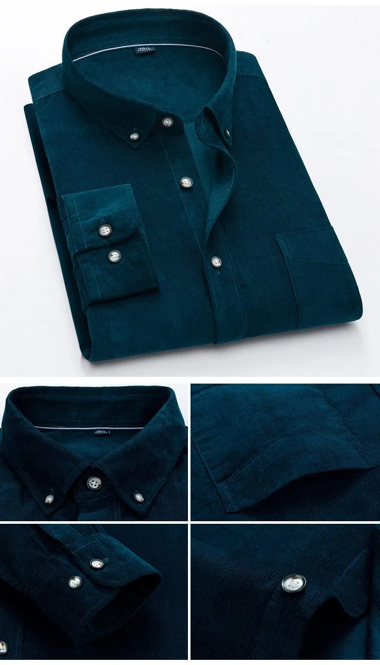 Men's Outwear Single Patch Pocket Casual Solid Corduroy Cotton Shirts