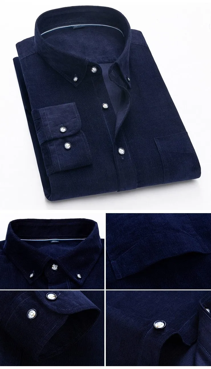 Men's Outwear Single Patch Pocket Casual Solid Corduroy Cotton Shirts