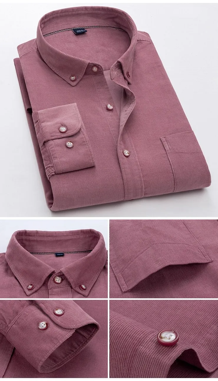 Men's Outwear Single Patch Pocket Casual Solid Corduroy Cotton Shirts