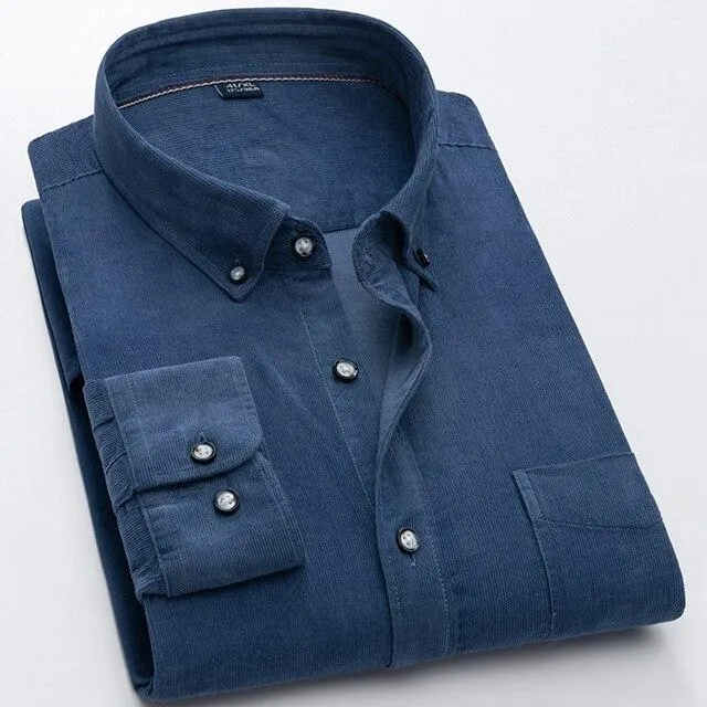 Men's Outwear Single Patch Pocket Casual Solid Corduroy Cotton Shirts