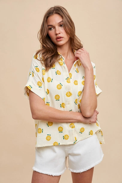 Mya Sunflower Button Down Top