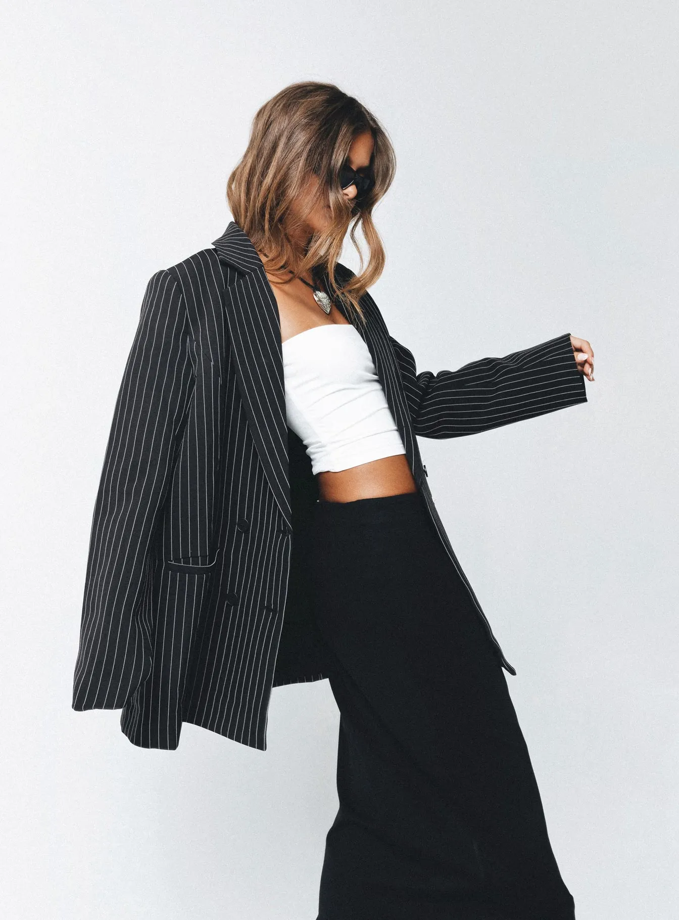 Naomi Pinstripe Blazer Black