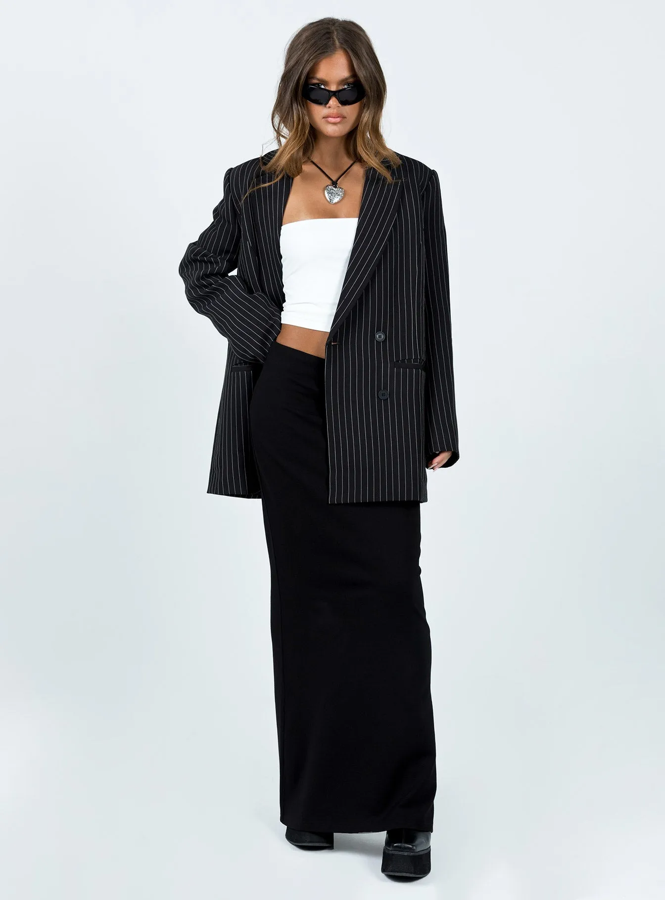 Naomi Pinstripe Blazer Black