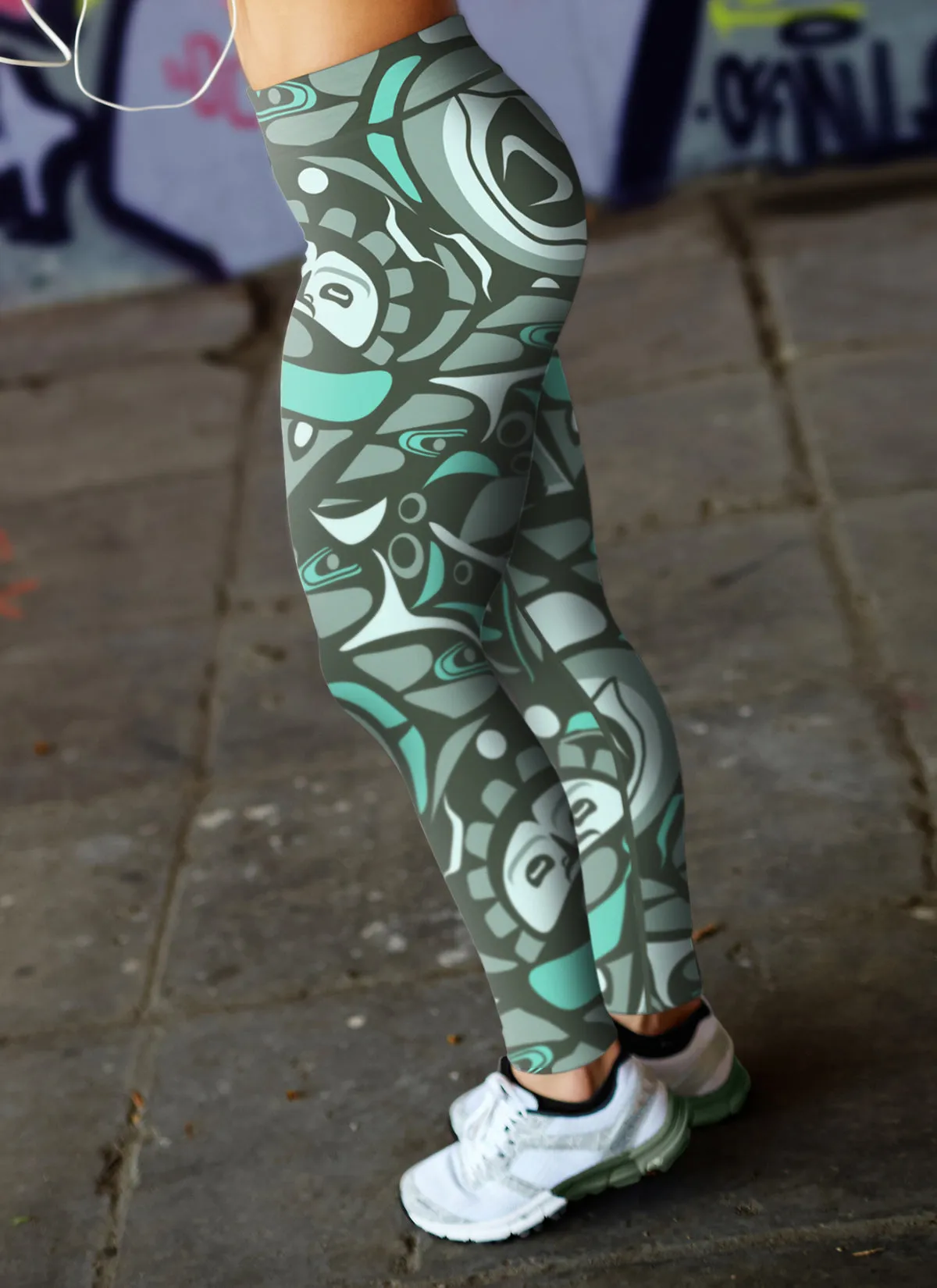 Native Pattern Green Leggings