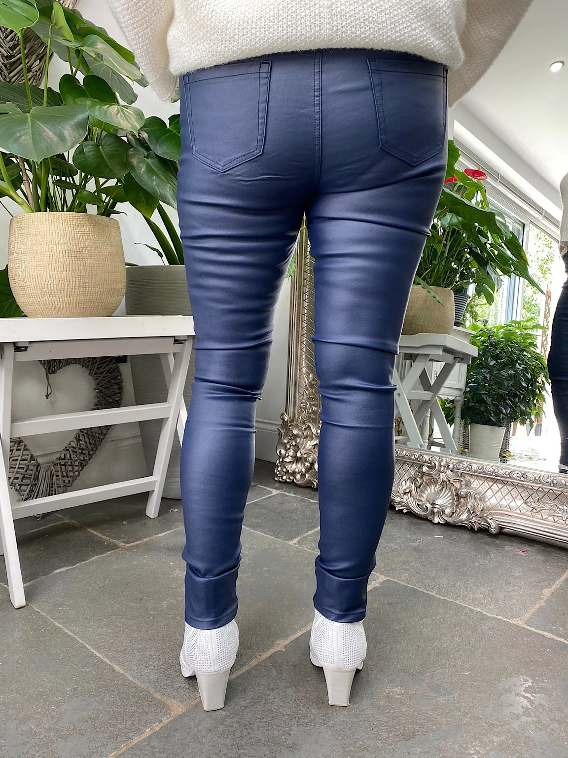 Navy Coated Trousers