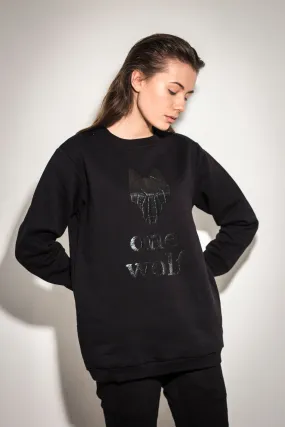 ONE WOLF LOGO sweater black/black glossy logo - not brushed