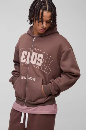 Oversized Boxy Official Varsity Zip Through Gusset Hoodie