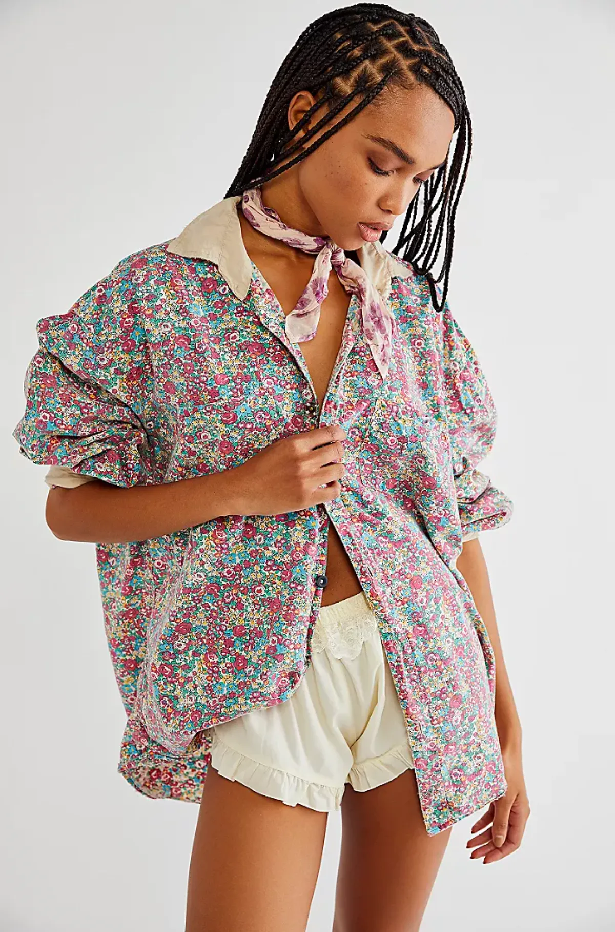 Printed Button-Down Boyfriend Shirt