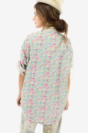 Printed Button-Down Boyfriend Shirt