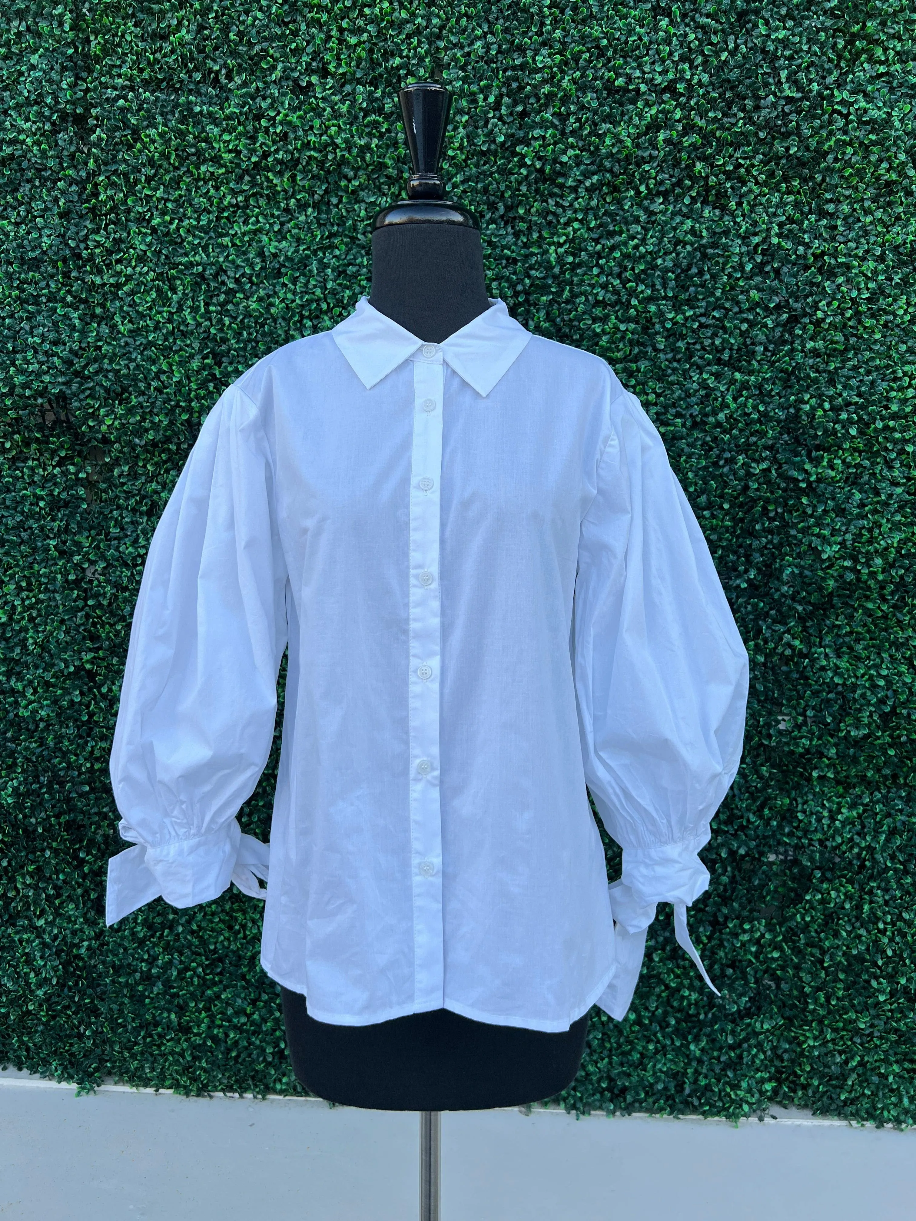 Puff Bow button Down- Cotton