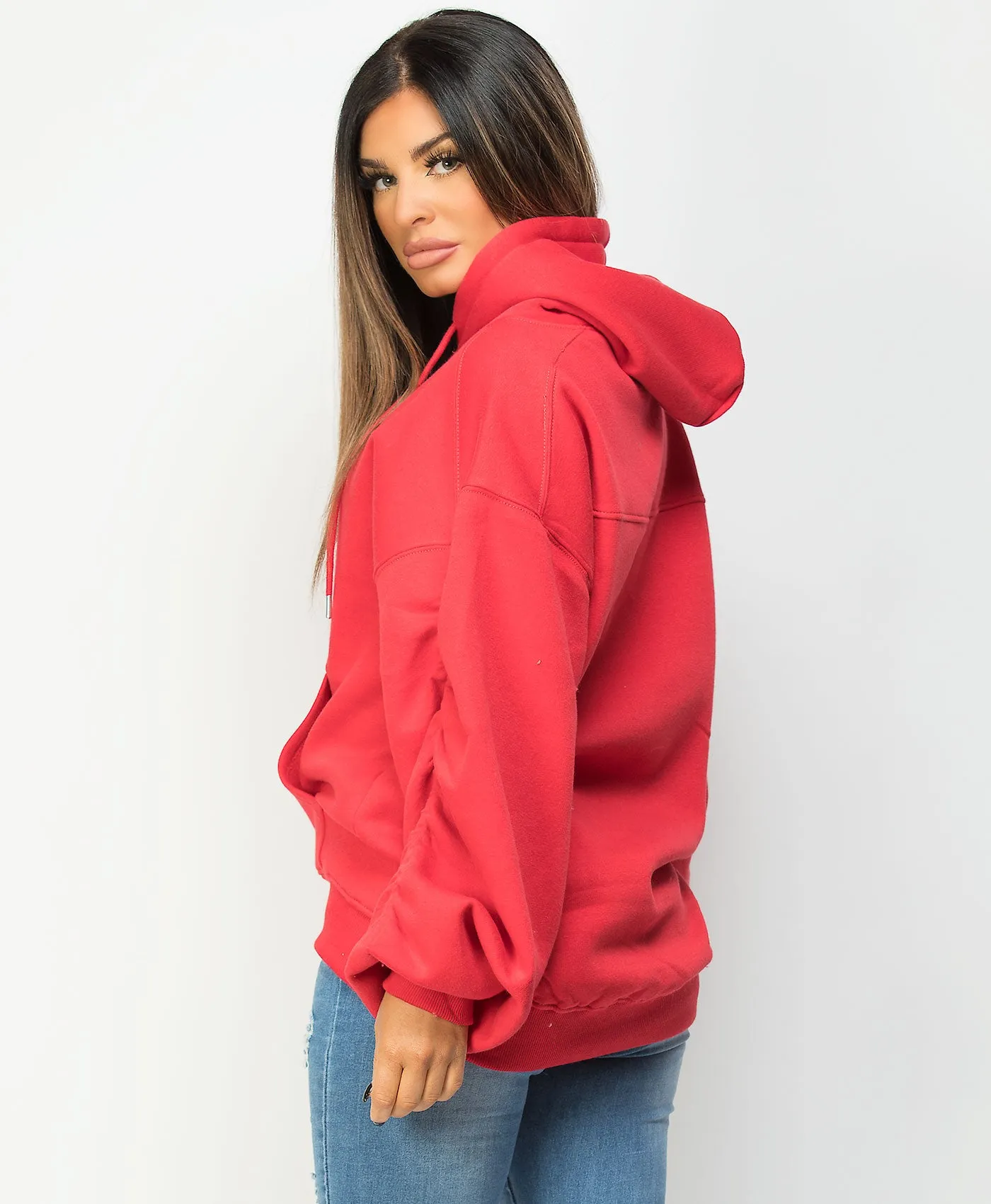 Ruched Sleeve Oversized Fit Hoodie