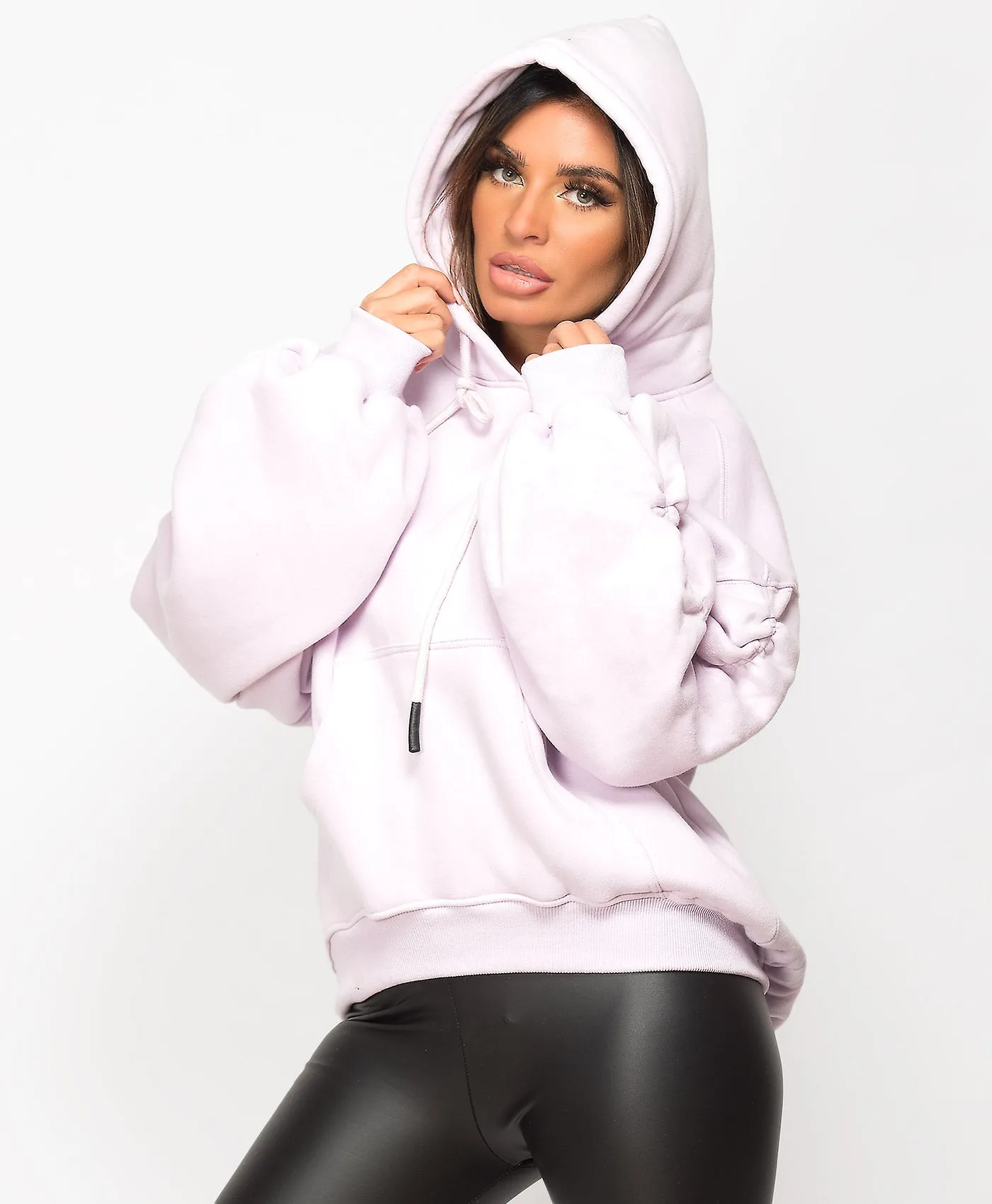 Ruched Sleeve Oversized Fit Hoodie