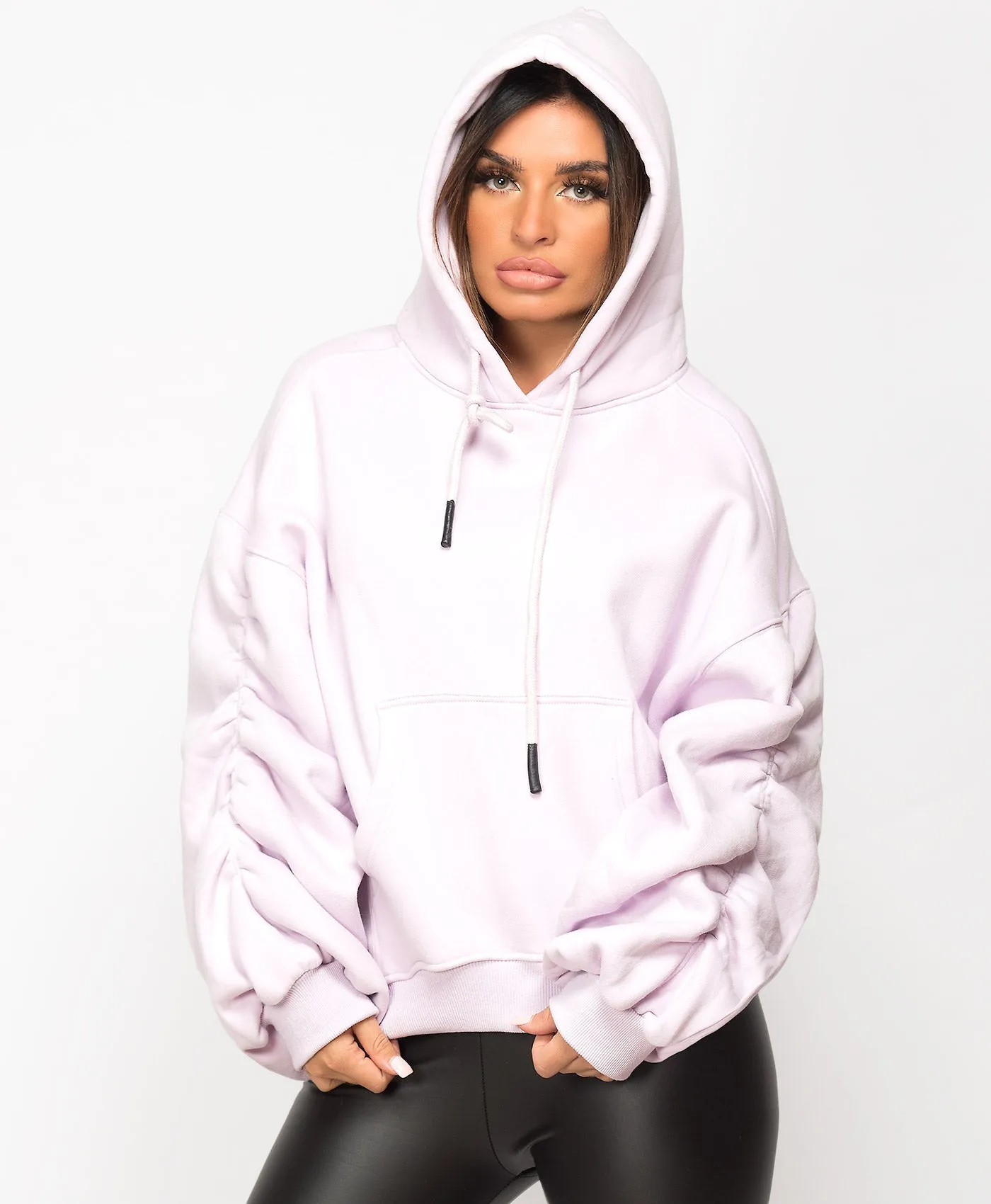 Ruched Sleeve Oversized Fit Hoodie