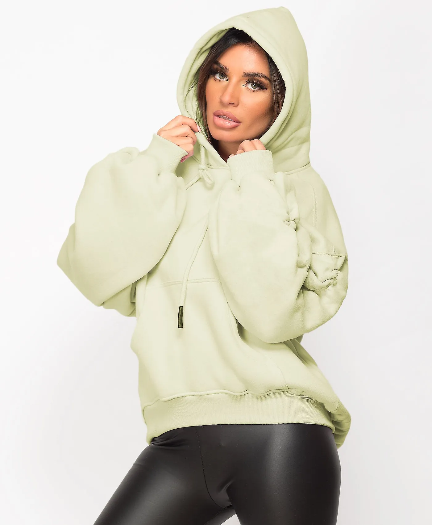 Ruched Sleeve Oversized Fit Hoodie