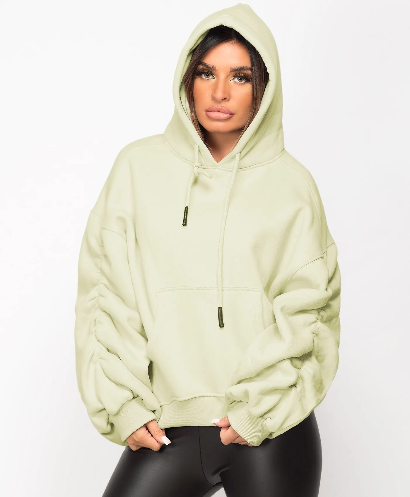 Ruched Sleeve Oversized Fit Hoodie