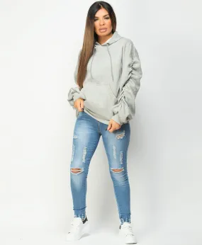 Ruched Sleeve Oversized Fit Hoodie