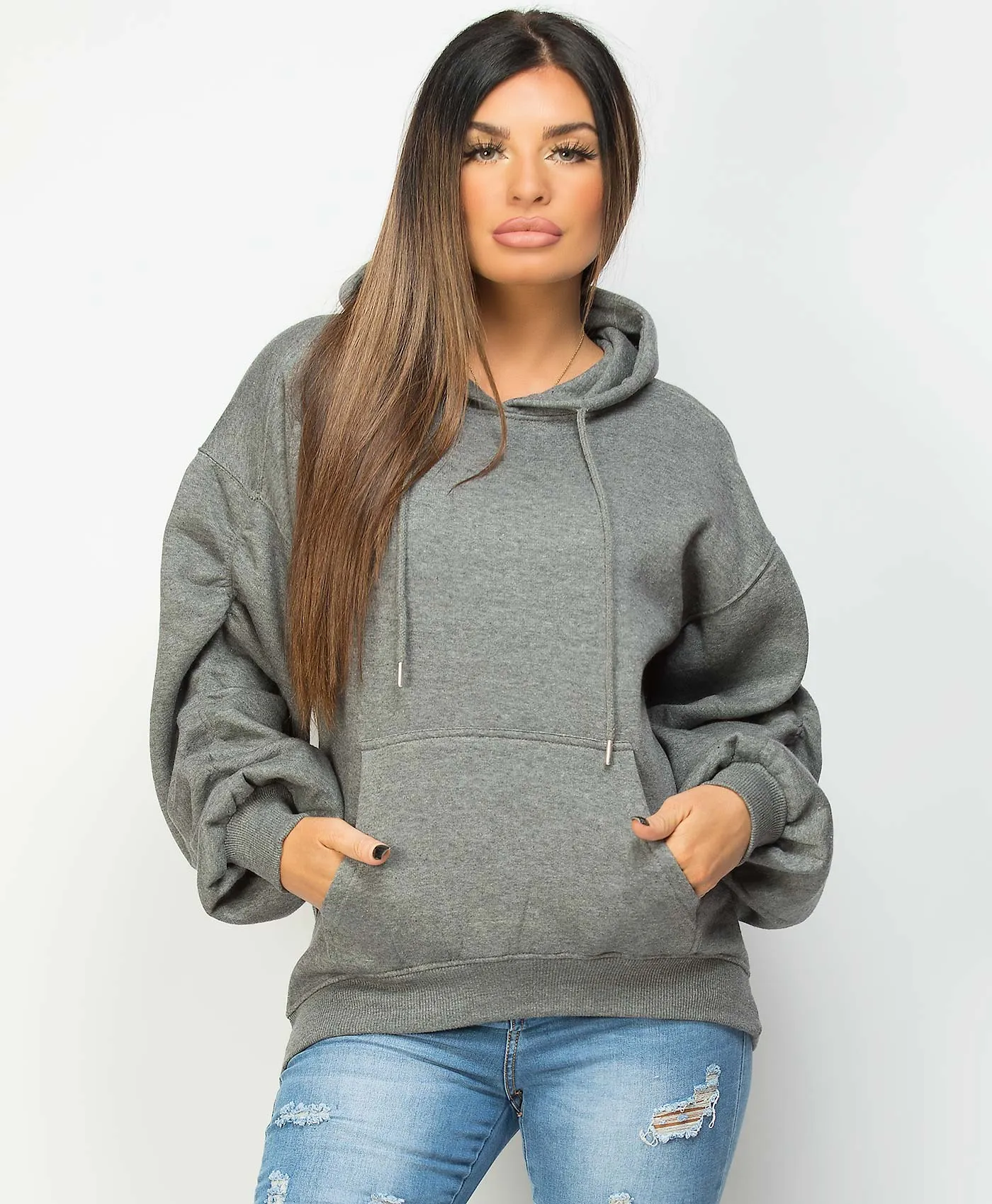 Ruched Sleeve Oversized Fit Hoodie