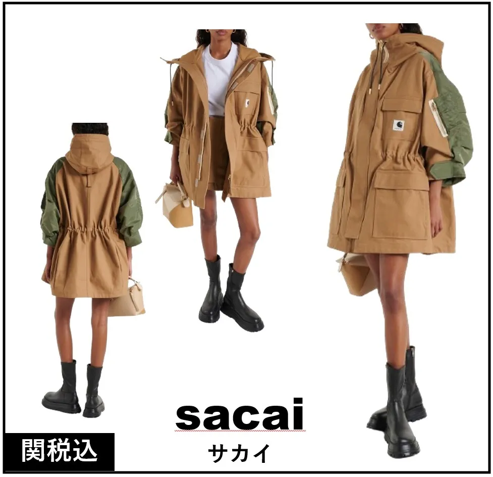 sacai  |Nylon Street Style Cropped Plain Cotton Puff Sleeves Logo