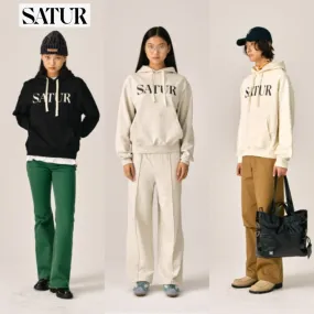 SATUR  |Unisex Street Style Long Sleeves Plain Logo Skater Style