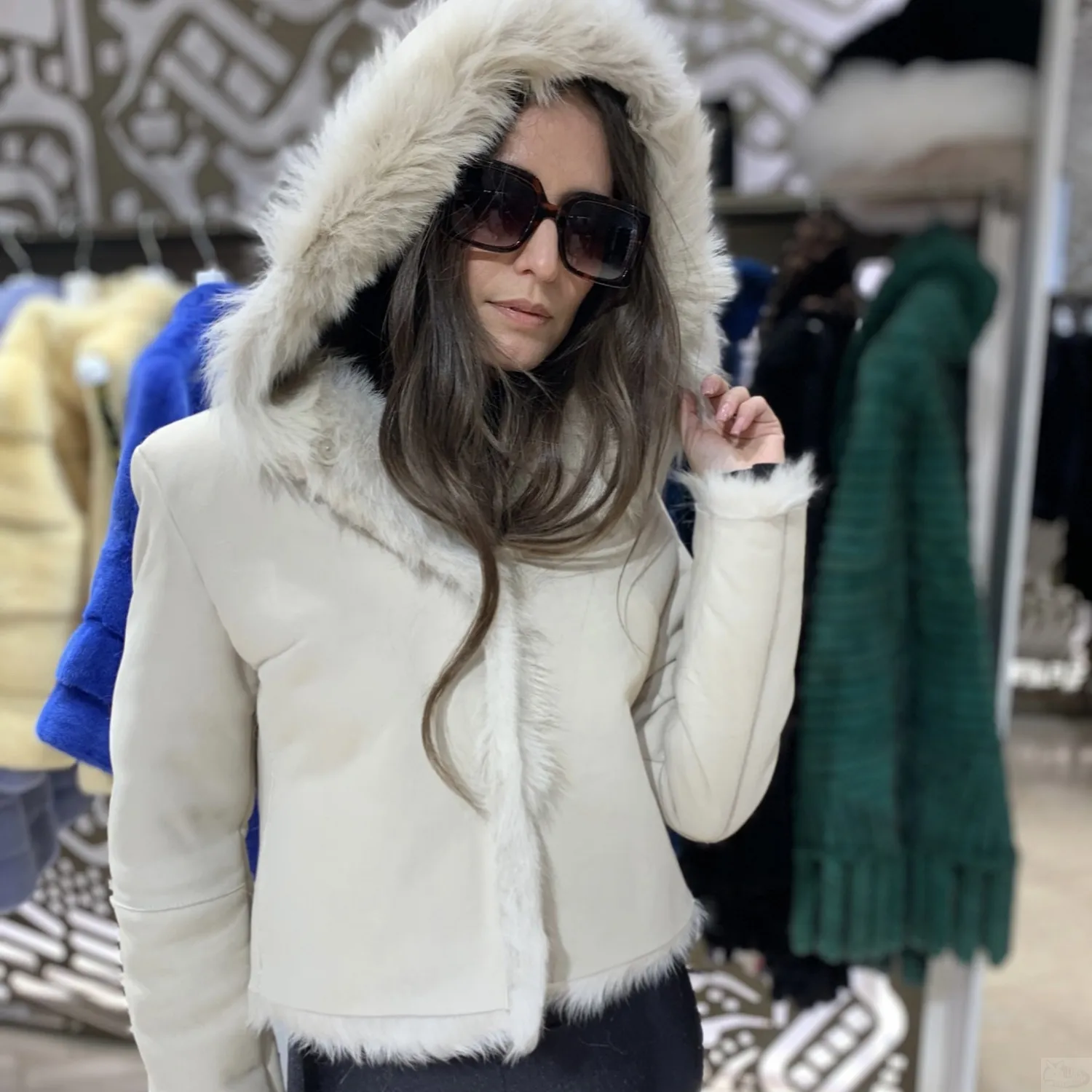 SHEARLING JACKET WITH HOOD