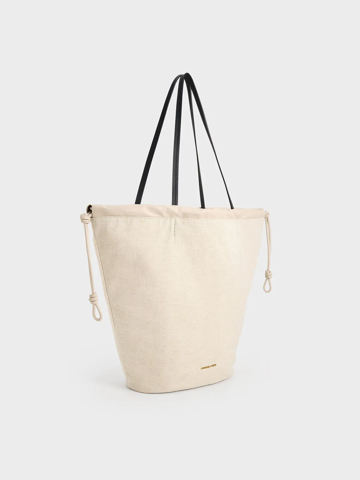 Sianna Linen Ruched Drawstring Tote Bag - Beige