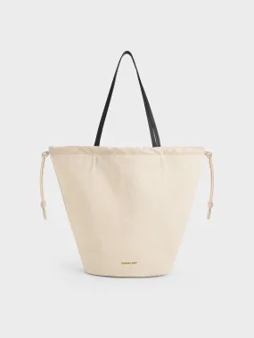 Sianna Linen Ruched Drawstring Tote Bag - Beige