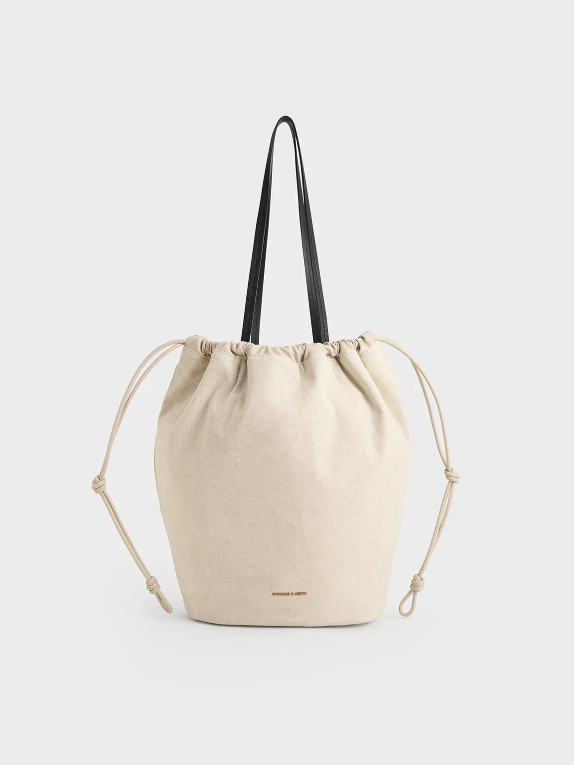 Sianna Linen Ruched Drawstring Tote Bag - Beige