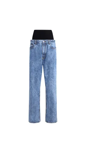 Snow Denim Jeans With Knit Band - Bleu