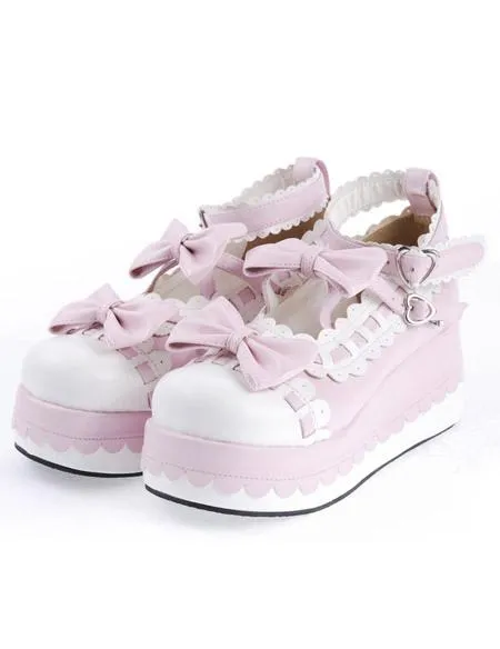 Sweet Lolita High Platform Lolita Shoes Bow Decor Ankle Straps with Trim