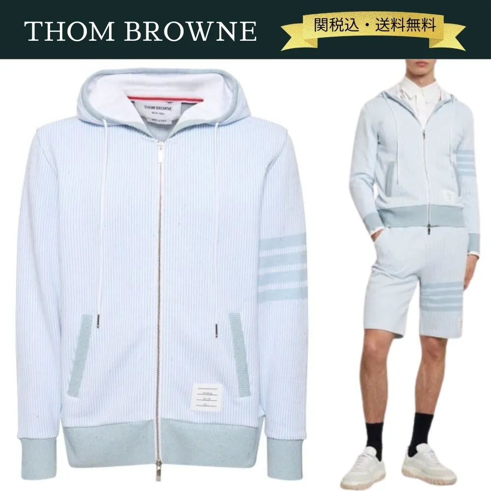 THOM BROWNE  |Stripes Silk Street Style Long Sleeves Plain Cotton Logo