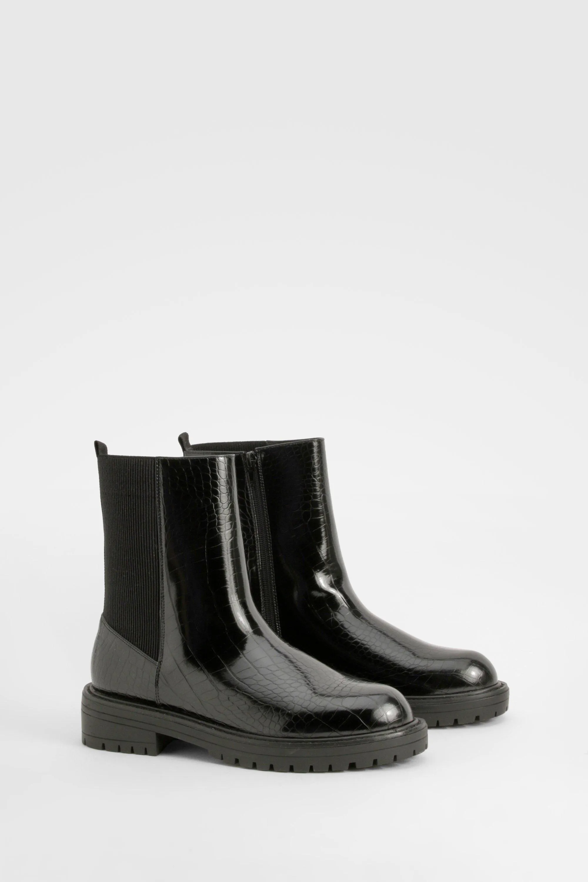 Wide Fit Ankle Detail Croc Pu Chelsea Boot