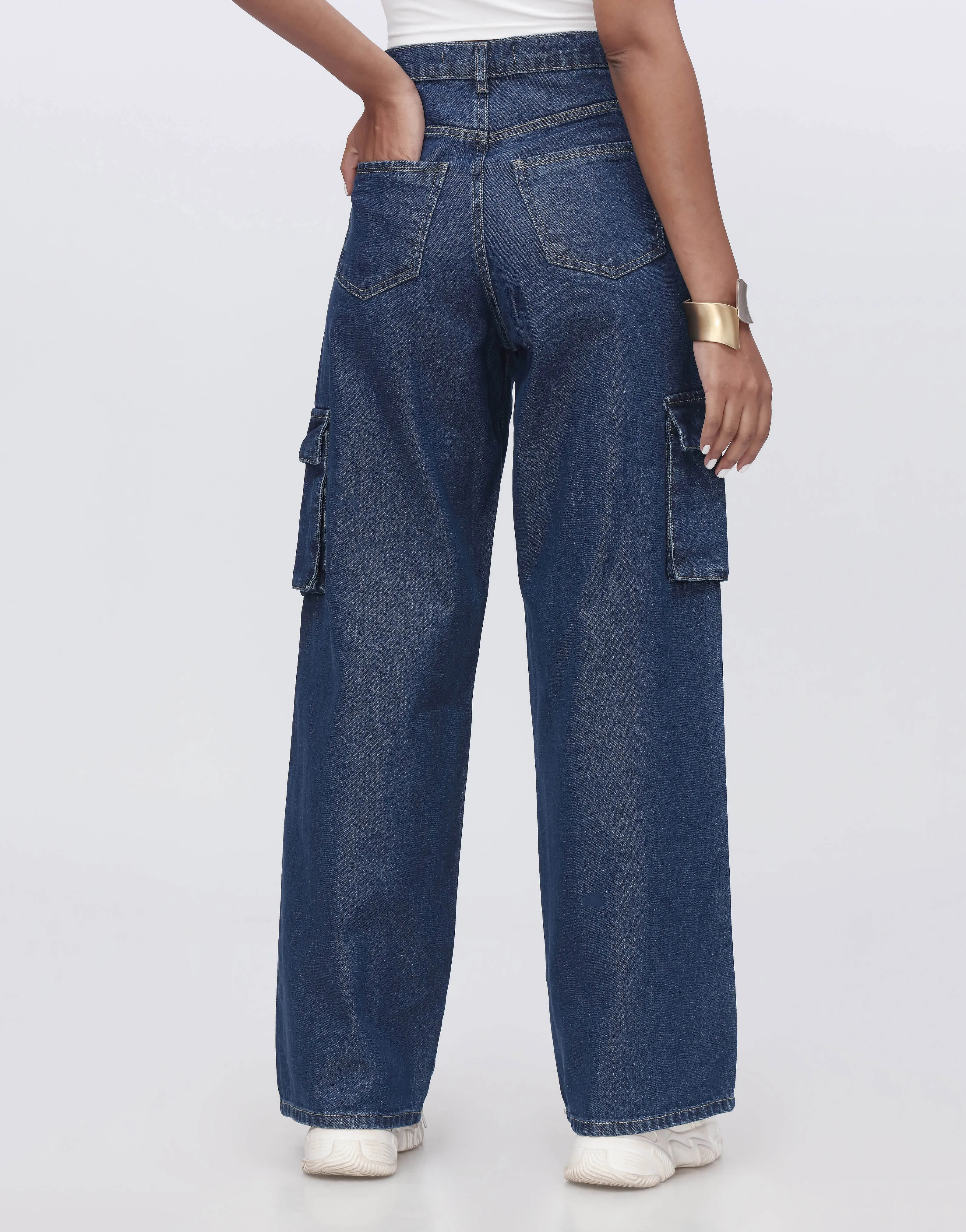 Wide Leg Flap Pocket Cargo Indigo